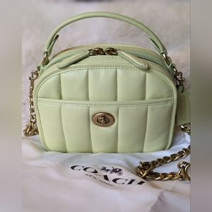 Coach Quilties Lunchbox Top Handle with Quilting in Pale Lime Nappa Leather